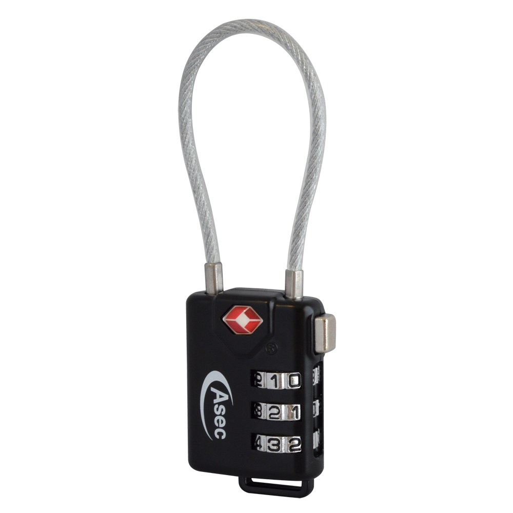 ASEC TSA Combination Luggage Cable Travel Padlock - 3 Wheel