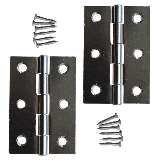 ASEC 75mm Button Tip Butt Hinges - Polished Chrome