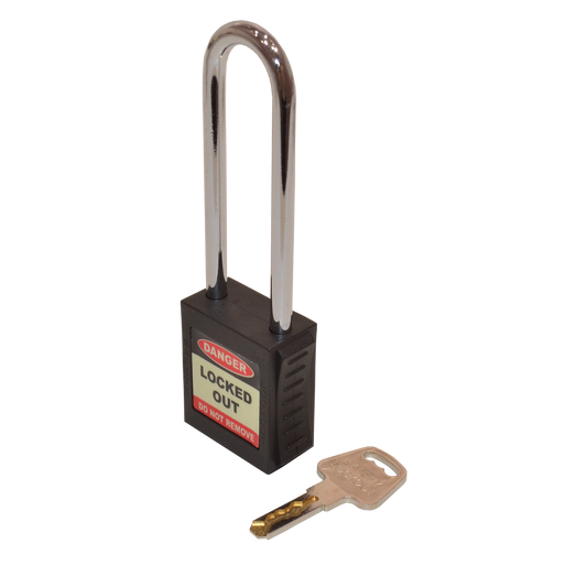 ASEC Safety Lockout Tagout Padlock Long Shackle - Black