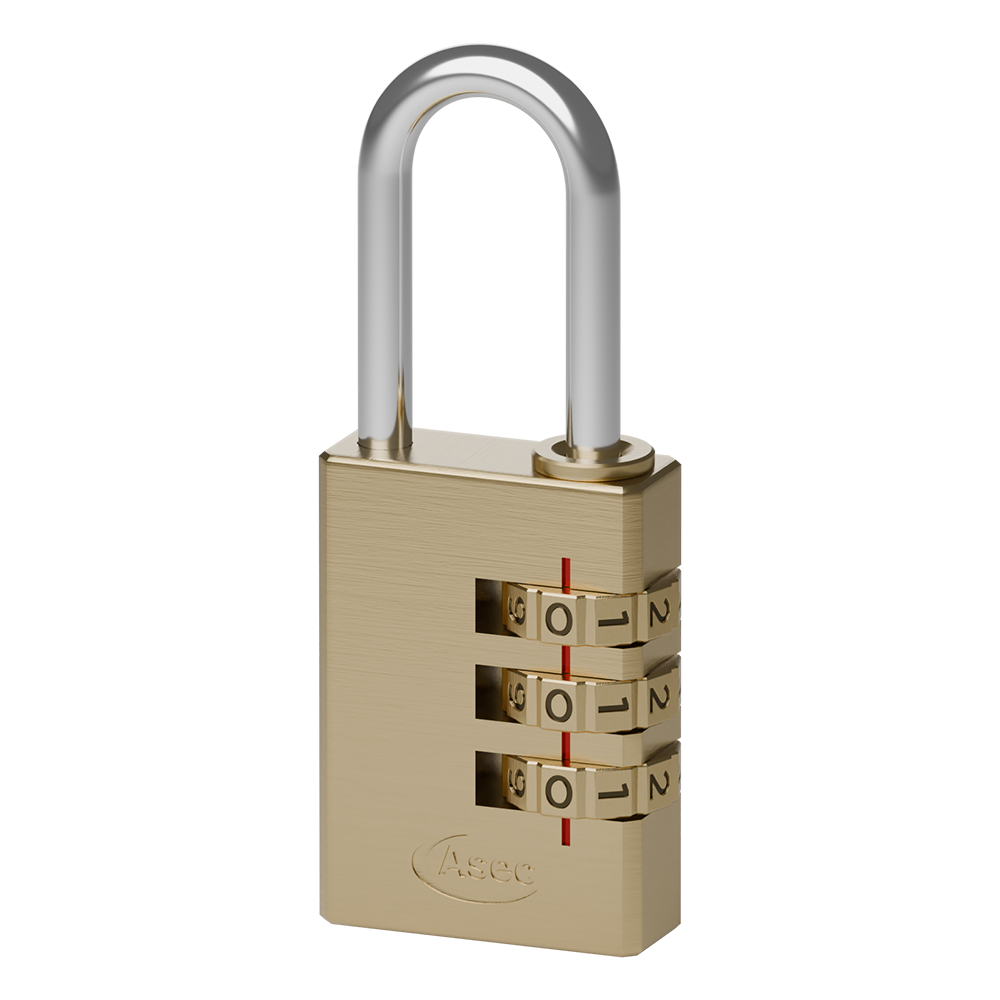 ASEC Brass Open Shackle Combination Padlock - 20mm 3 Wheel (Boxed)