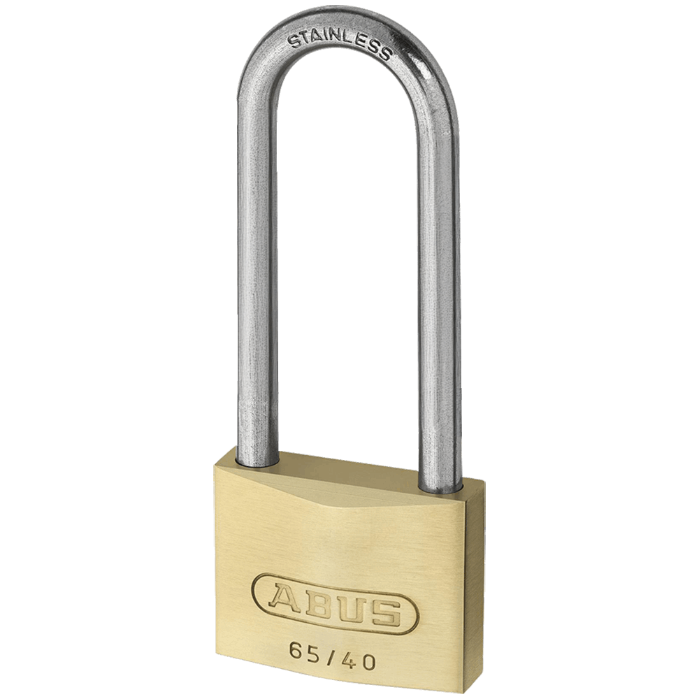 ABUS 65 Series Brass Long Stainless Steel Shackle Padlock - 40mm KD 63mm Shackle 65IB/40HB63 Visi