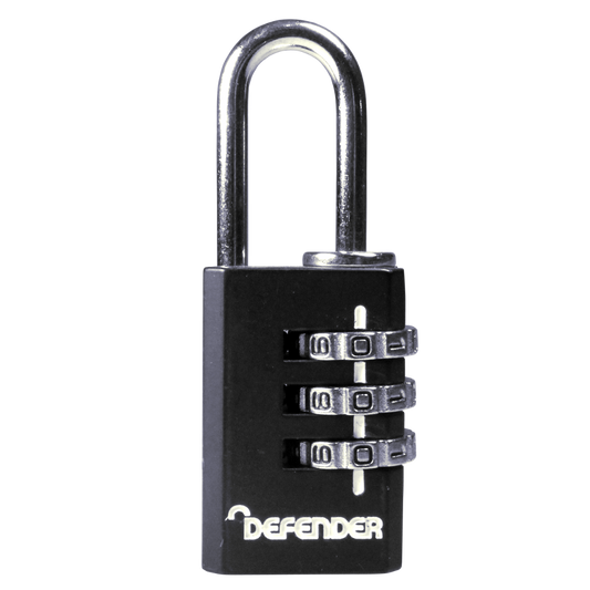 DEFENDER Black Diecast Combination Padlock - 30mm
