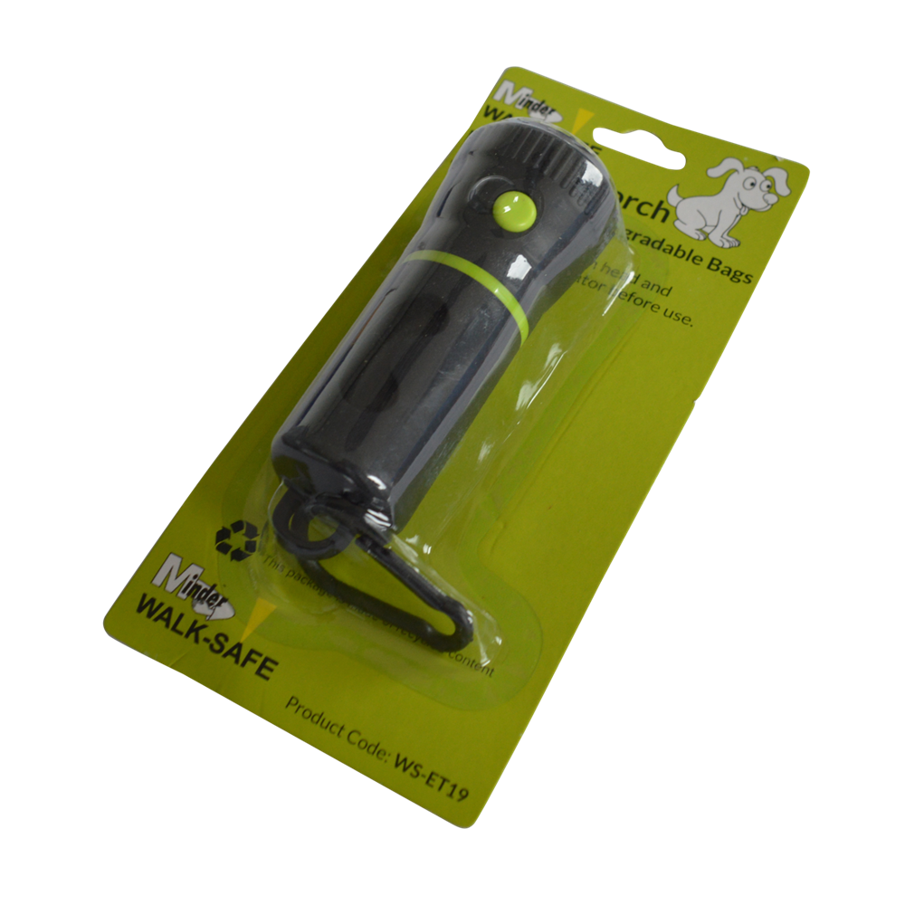 MINDER Walk-Safe Eco Dog Torch with Biodegradable Poo Bags - Black