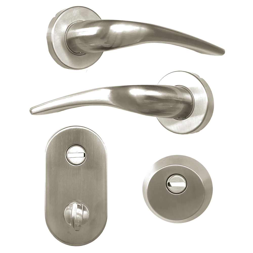HOOPLY FT09 Lever Handle On Rose & Escutcheon Set with Thumbturn - Stainless Steel - Left Hand