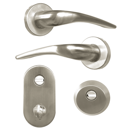 HOOPLY FT09 Lever Handle On Rose & Escutcheon Set with Thumbturn - Stainless Steel - Left Hand