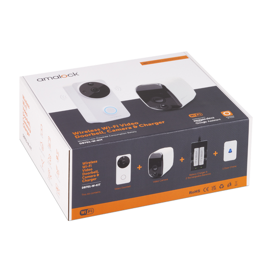 AMALOCK DB701 Wireless Doorbell & Chime Kit With 1 x White CAM200A Camera, Battery Charger And Rechargeable Batteries - White