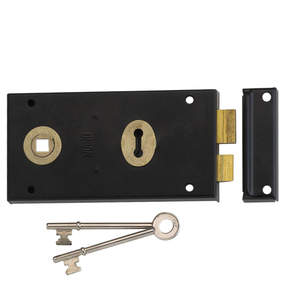 UNION 1448 1 Lever Double Handed Rimlock - 140mm BLK Boxed