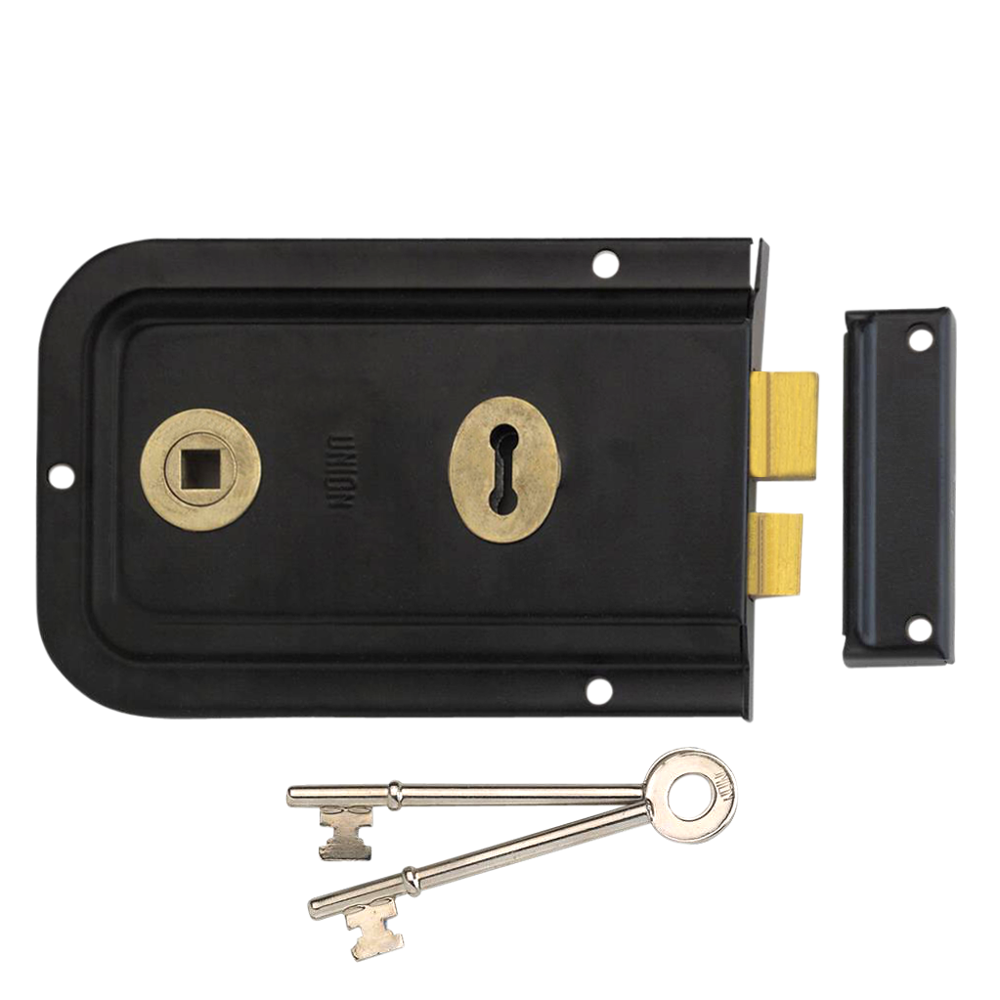 UNION 1445 3 Lever Double Handed Rimlock - 152mm BLK Bagged