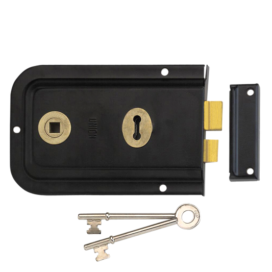UNION 1445 3 Lever Double Handed Rimlock - 152mm BLK Bagged
