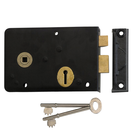 UNION 1439 3 Lever Double Handed Rimlock - 152mm BLK LH Boxed