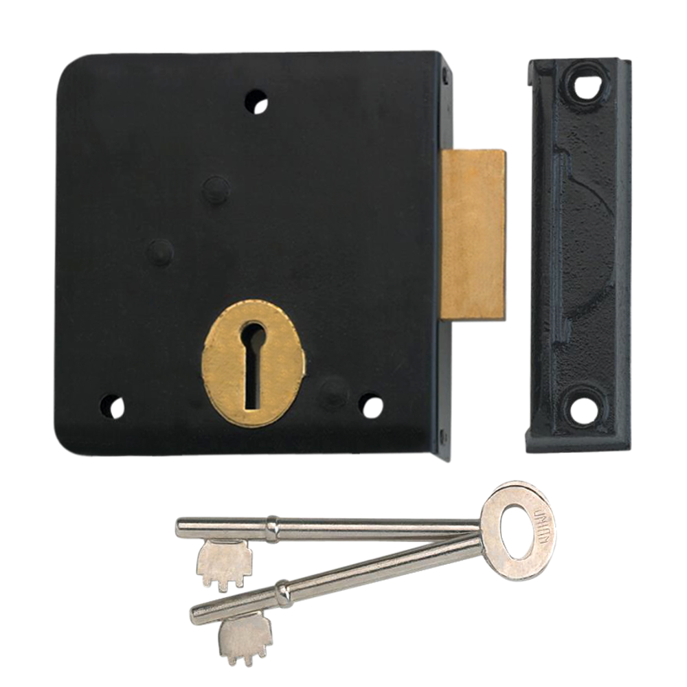 UNION 1139 3 Lever Rim Deadlock - 102mm BLK LH
