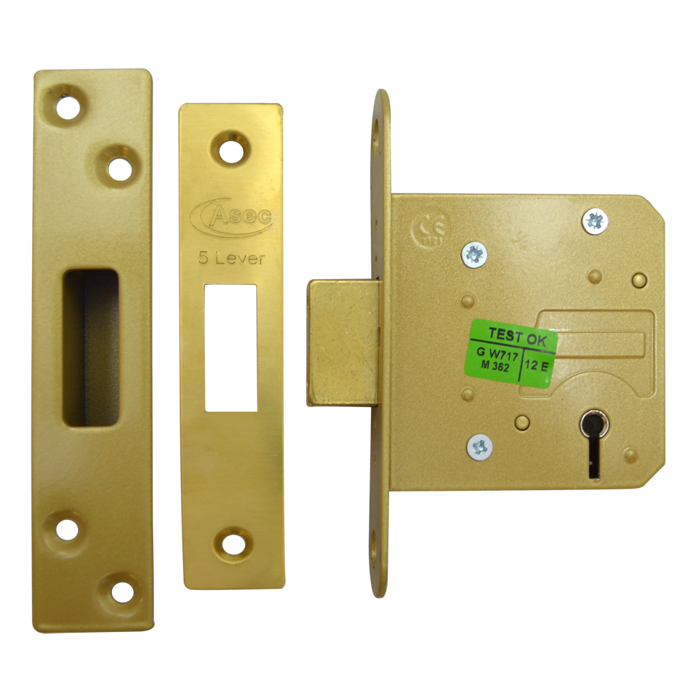 ASEC 5 Lever Deadlock - 64mm PB KD (Boxed)