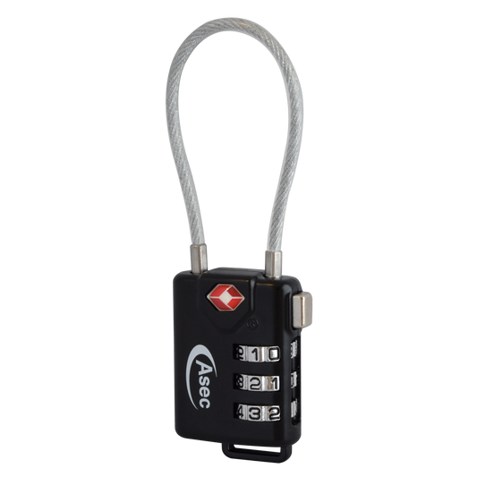 ASEC TSA Combination Luggage Cable Travel Padlock - 3 Wheel