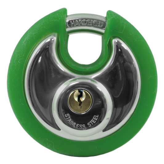 Asec Coloured Discus Padlock - Green Bumper