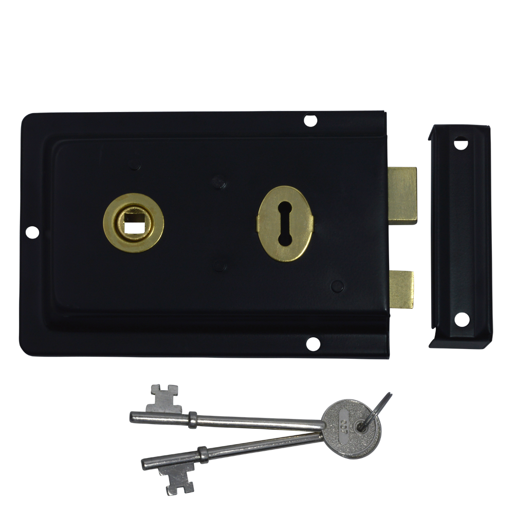 ASEC 1 Lever Double Handed Flanged Rimlock - 150mm - Black