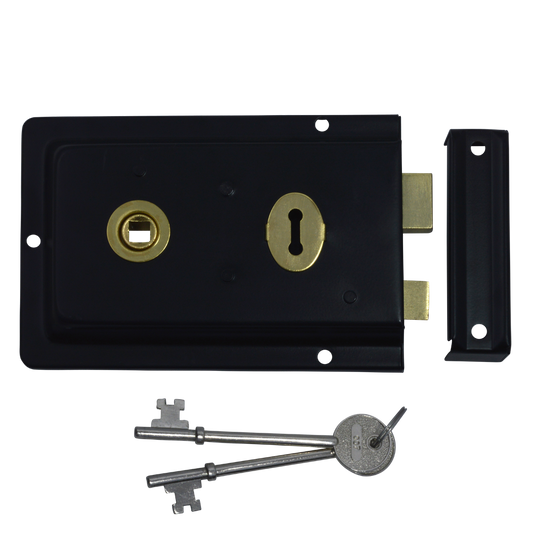 ASEC 1 Lever Double Handed Flanged Rimlock - 150mm - Black