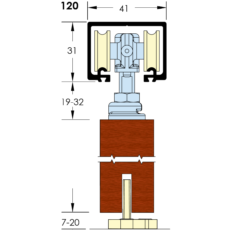 ASEC Single Run Sliding Door Gear - 3000mm Up to 120Kg