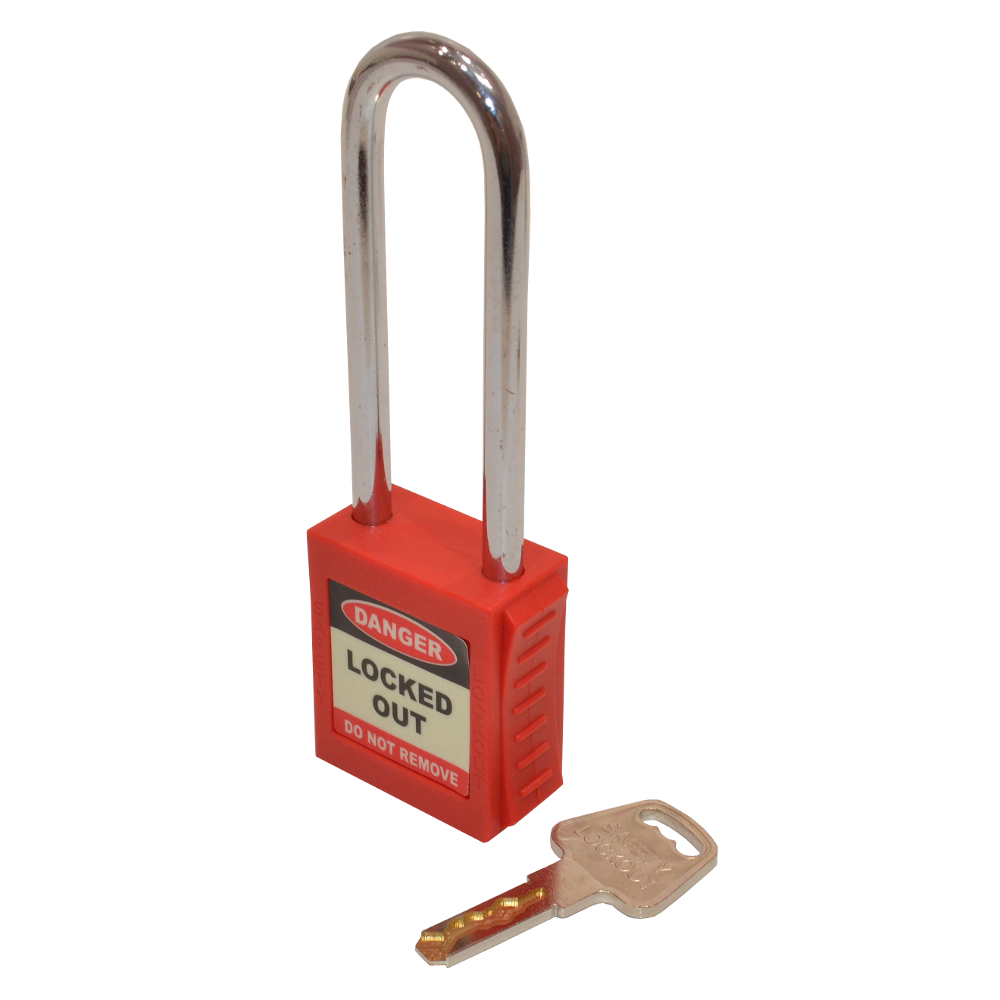 ASEC Safety Lockout Tagout Padlock Long Shackle - Red