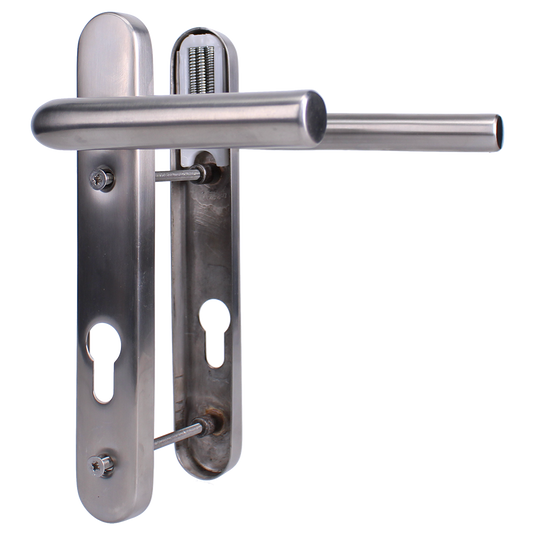 ASEC 92 Lever/Lever UPVC Furniture - 220mm Backplate - Brushed Silver