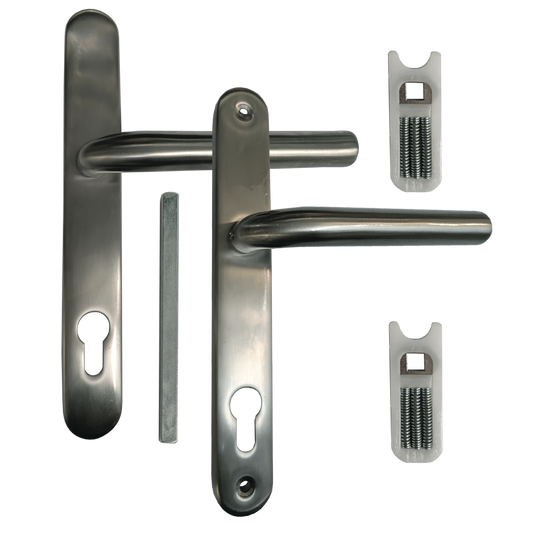 ASEC 92 Lever/Lever UPVC Furniture - 242mm Backplate - Brushed Silver