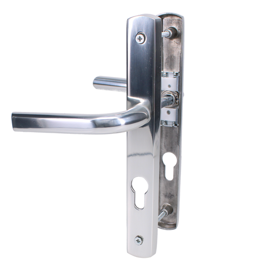 ASEC 70 Lever/Lever Door Furniture To Suit Ferco - 200mm Backplate - Polished Silver