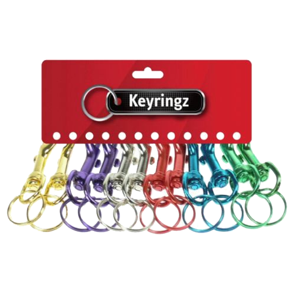 ASEC Metal Belt Clip Key Ring - Assorted Colours - Pack Of 12