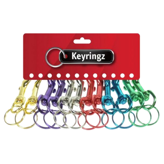 ASEC Metal Belt Clip Key Ring - Assorted Colours - Pack Of 12