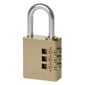 ASEC Brass Open Shackle Combination Padlock - 30mm 3 Wheel (Boxed)