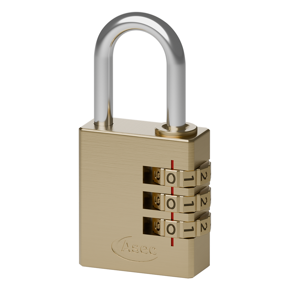 ASEC Brass Open Shackle Combination Padlock - 30mm 3 Wheel (Boxed)