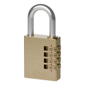 ASEC Brass Open Shackle Combination Padlock - 40mm 4 Wheel (Boxed)