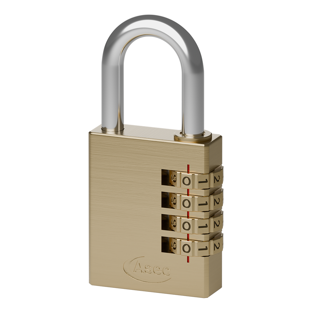 ASEC Brass Open Shackle Combination Padlock - 40mm 4 Wheel (Boxed)