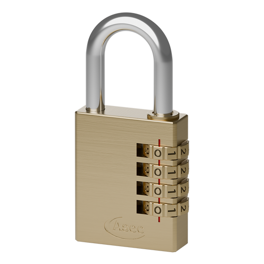 ASEC Brass Open Shackle Combination Padlock - 40mm 4 Wheel (Boxed)