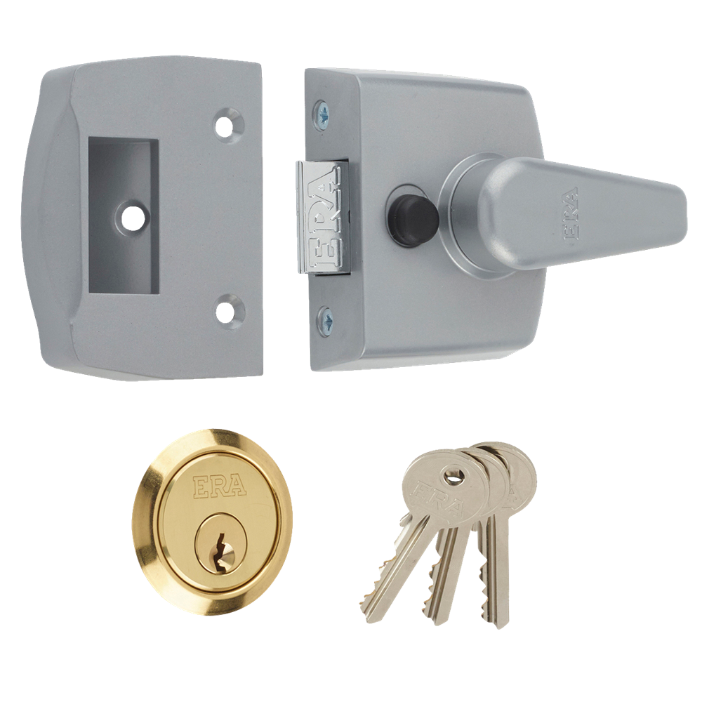 ERA 1430 Non-Deadlocking Nightlatch - 40mm Grey Case - PB Cyl Boxed