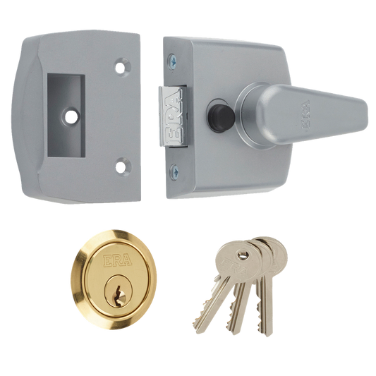 ERA 1430 Non-Deadlocking Nightlatch - 40mm Grey Case - PB Cyl Boxed