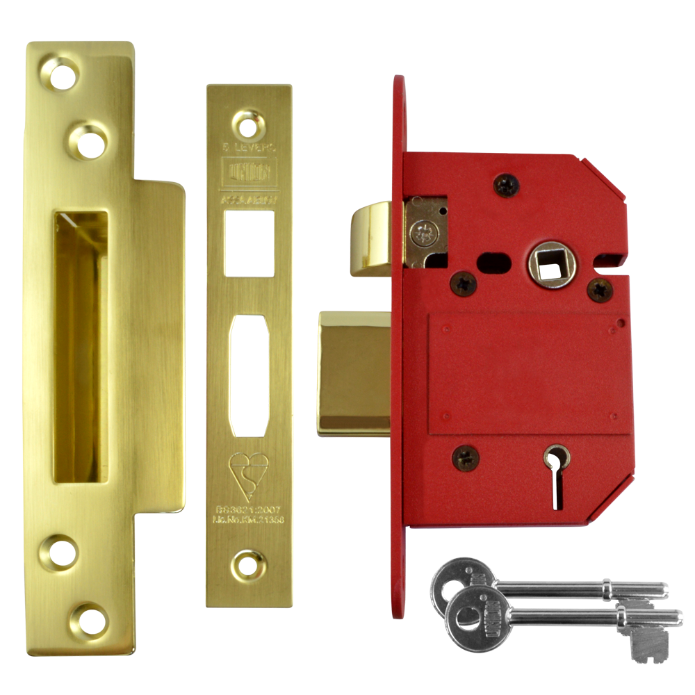 UNION J2200 StrongBOLT BS 5 Lever Sashlock - 64mm PB KD Boxed