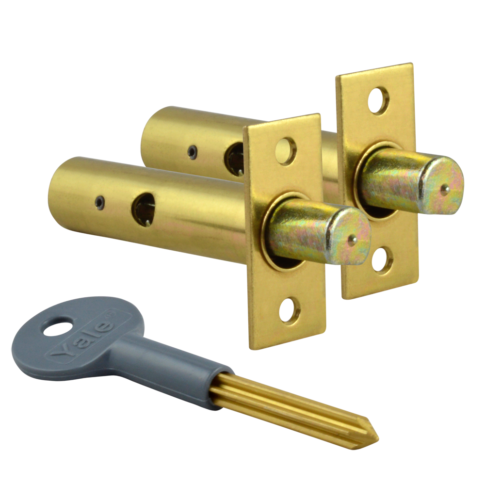 YALE PM444 Door Security Rack Bolt - 60mm PB 2 Bolts 1 Key Visi