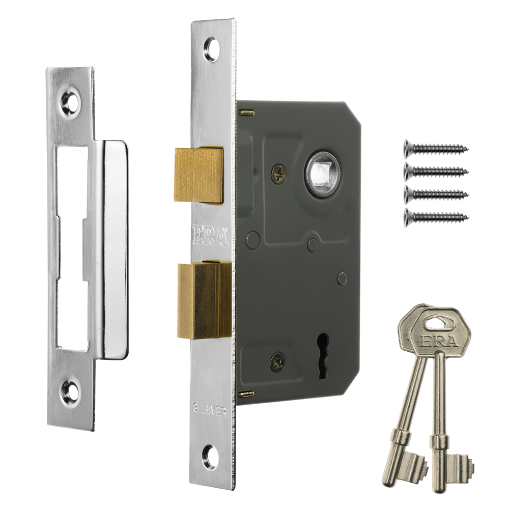 ERA 473 & 573 3 Lever Sashlock - 64mm Chrome Carded