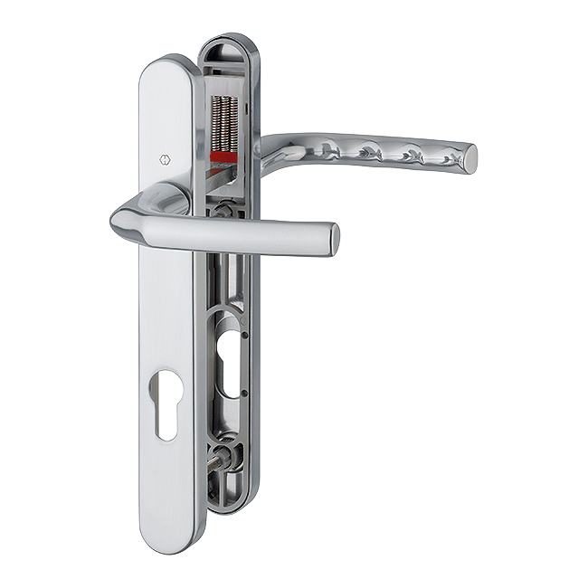 HOPPE Birmingham 92mm UPVC Lever Door Furniture 122mm Screw Centers 1117/3811N - Satin Polished Chrome