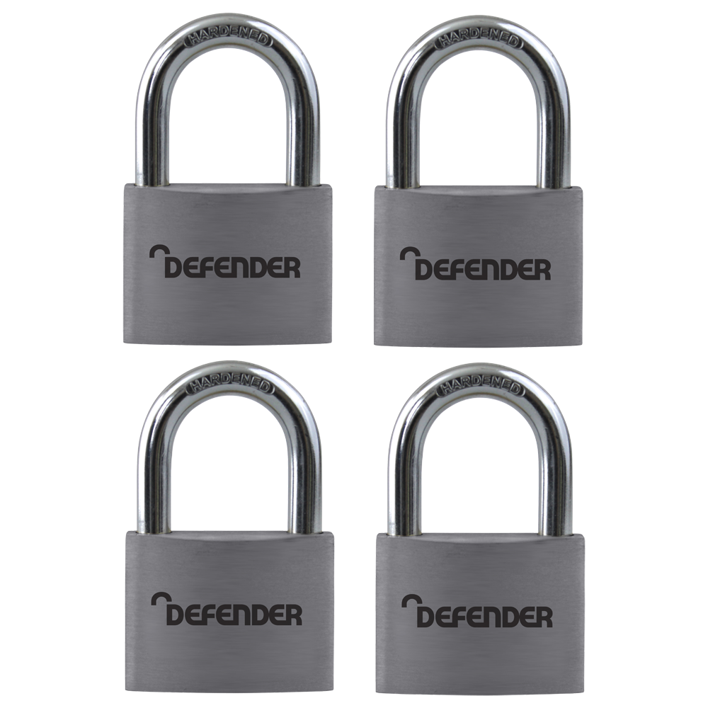 DEFENDER Aluminium Open Shackle Padlock - 40mm KA 4 Pack