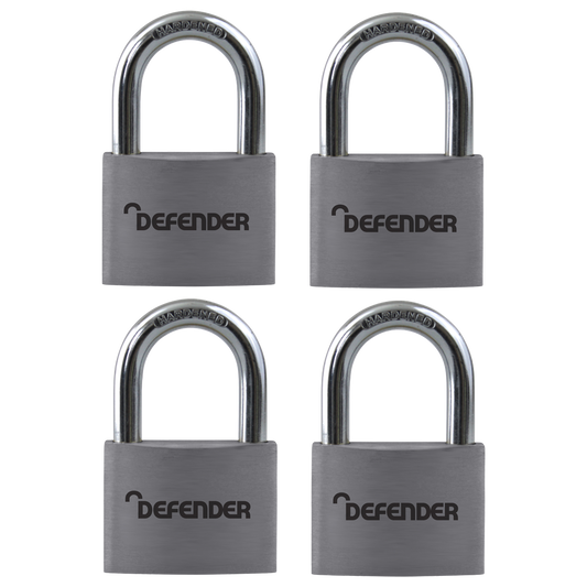 DEFENDER Aluminium Open Shackle Padlock - 40mm KA 4 Pack