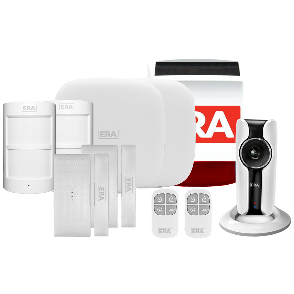 ERA HomeGuard Alarm Kit 2 - 1 Hub, 2 PIR, 2 Contact, 2 Remote, Siren, IP Cam