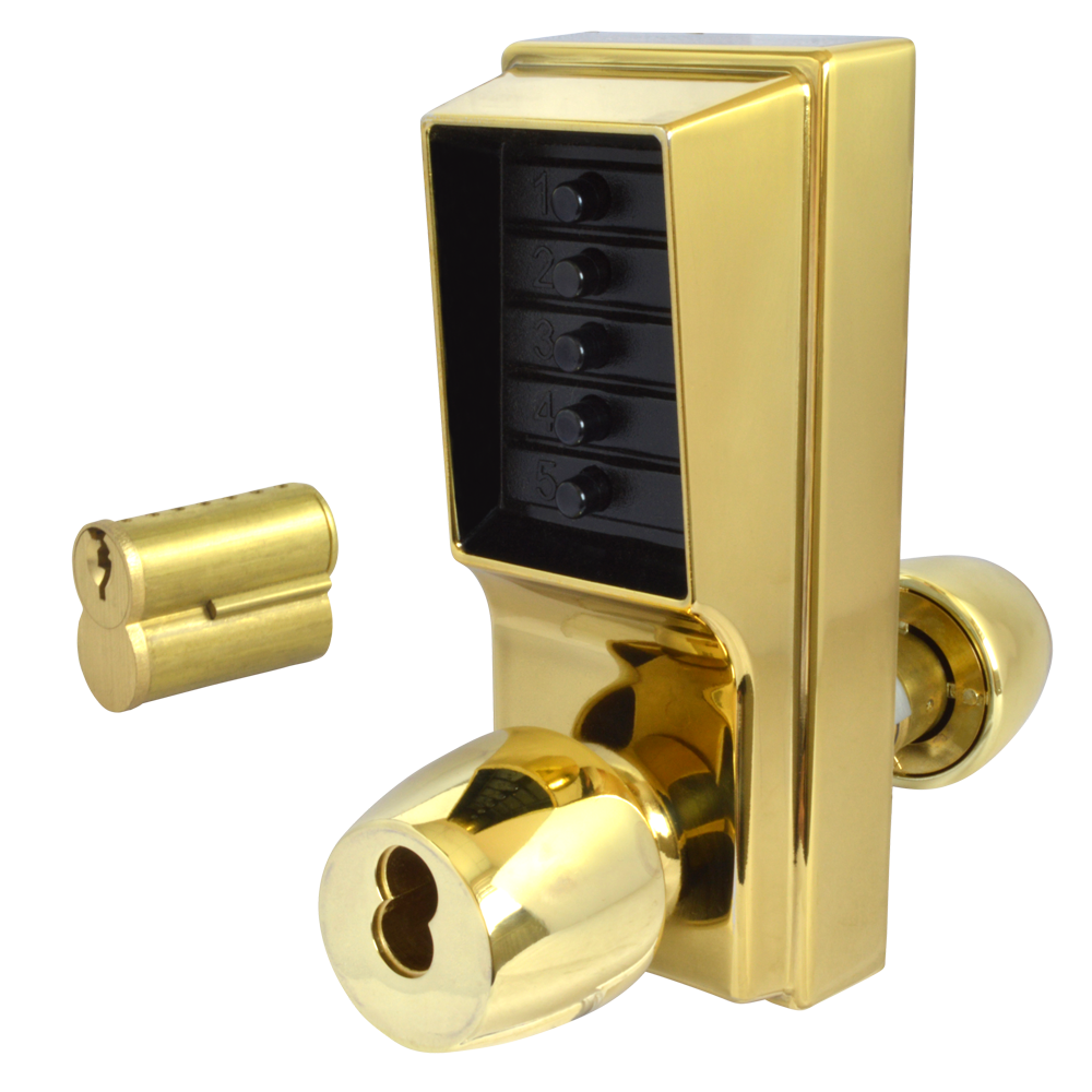 DORMAKABA Series 1000 1041B Knob Operated Digital Lock With Key Override & Passage Set - PB With Cylinder 1041B-03