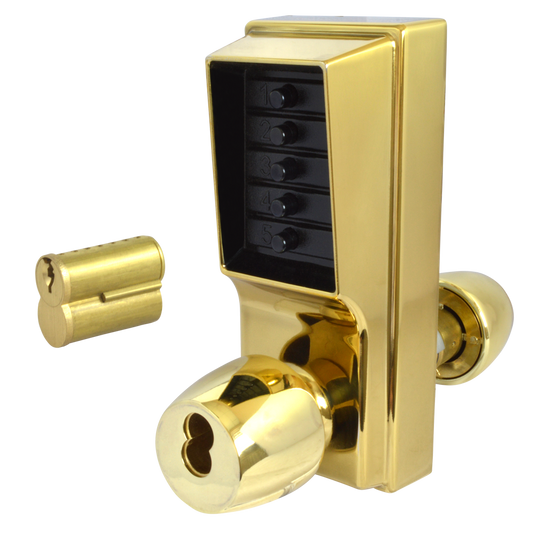 DORMAKABA Series 1000 1041B Knob Operated Digital Lock With Key Override & Passage Set - PB With Cylinder 1041B-03