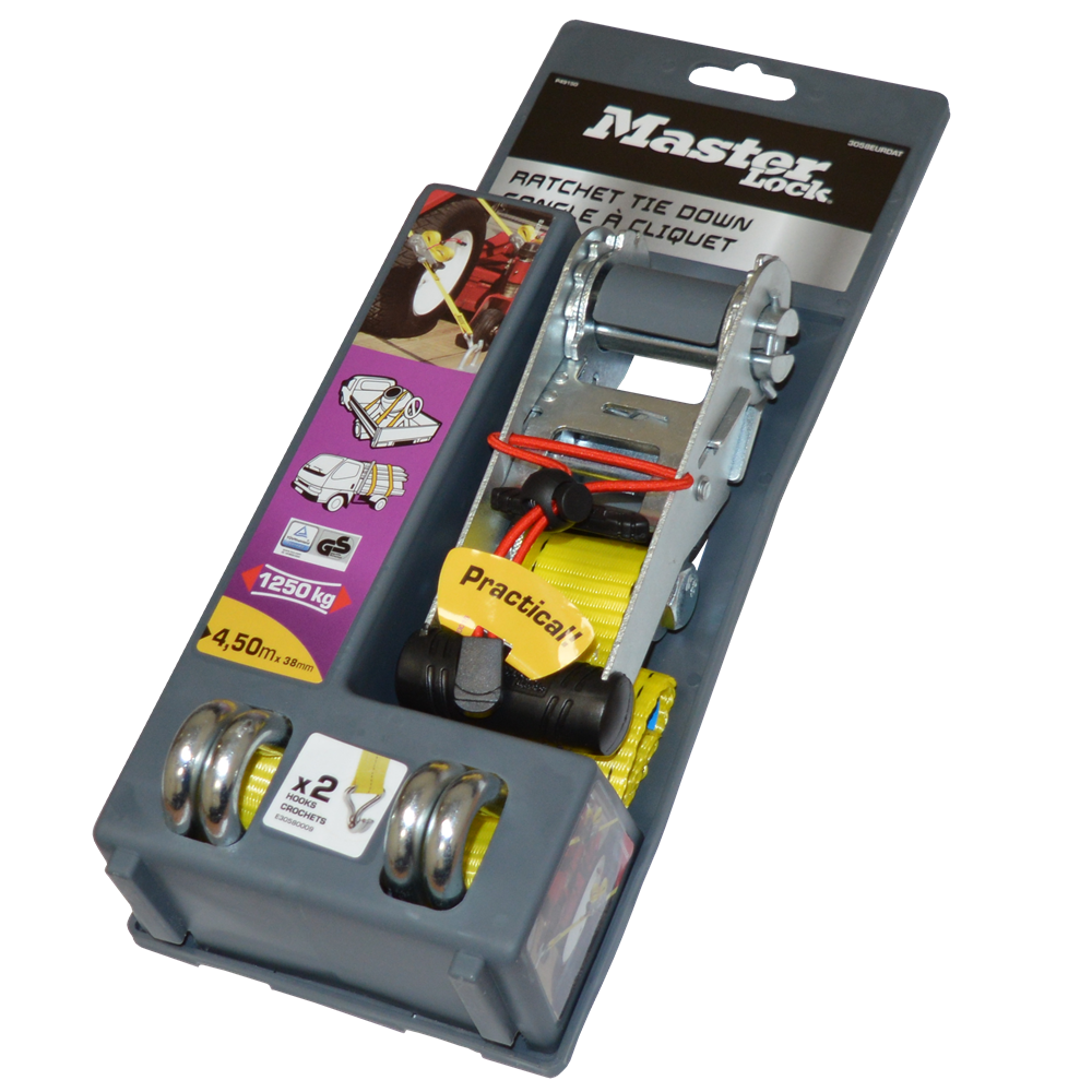 MASTER LOCK Ratchet Tie-Down With Double J Hooks 4.5m x 35mm - 4.50m x 35mm