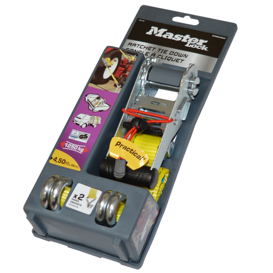 MASTER LOCK Ratchet Tie-Down With Double J Hooks 4.5m x 35mm - 4.50m x 35mm