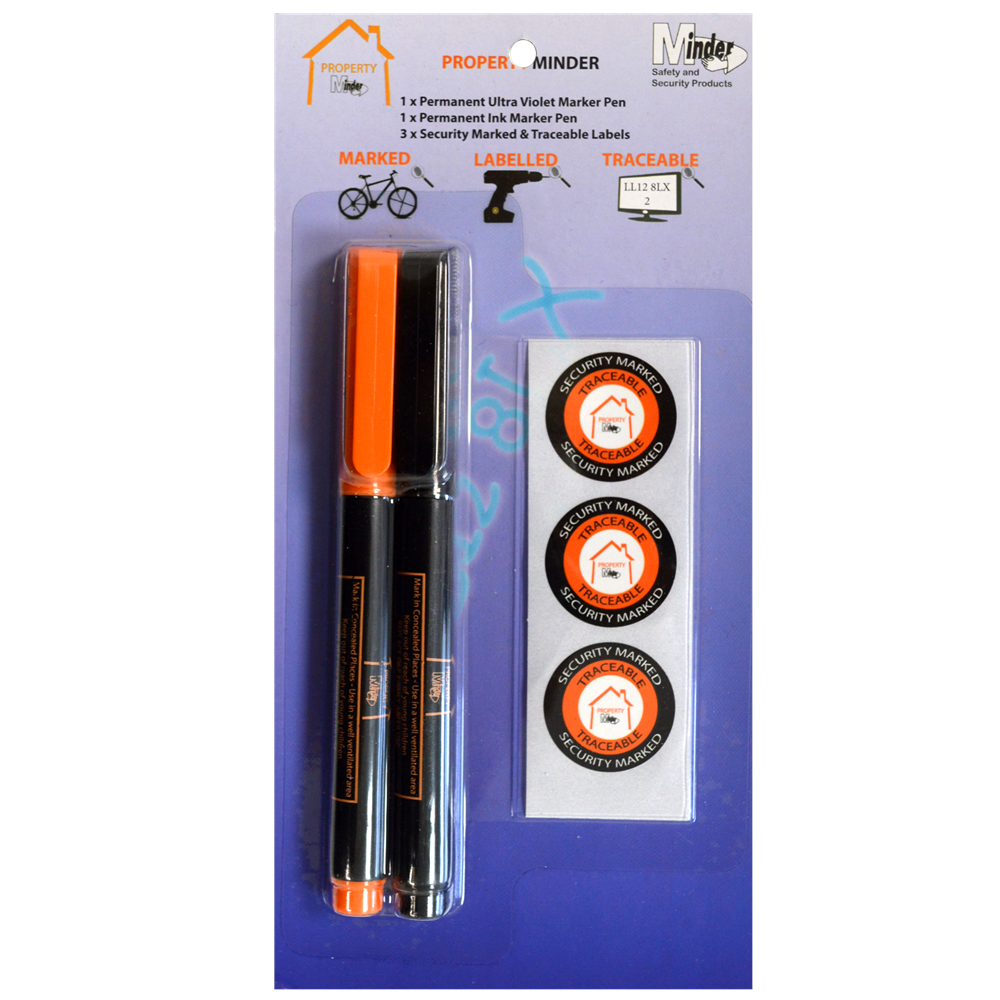 MINDER Property Minder UV Pen & Ink Marker Pen Pack - Permanent Ink & UV