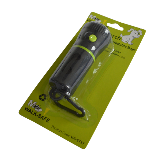 MINDER Walk-Safe Eco Dog Torch with Biodegradable Poo Bags - Black