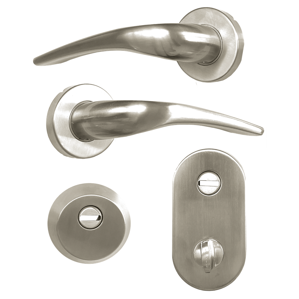 HOOPLY FT09 Lever Handle On Rose & Escutcheon Set with Thumbturn - Stainless Steel - Right Hand