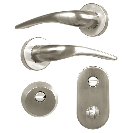 HOOPLY FT09 Lever Handle On Rose & Escutcheon Set with Thumbturn - Stainless Steel - Right Hand