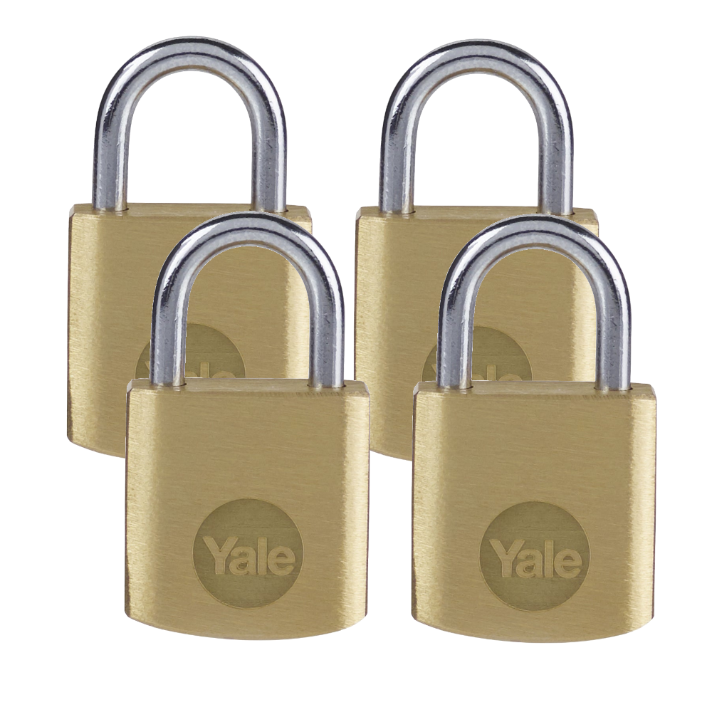 YALE Y110B Brass Open Shackle Padlock - 20mm Pack of 4 Keyed Alike